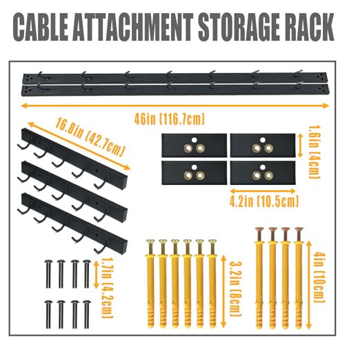 Wall Mounted Lat Pull Down Bar Organizer with Hooks - Cable Attachment Storage Rack - Variation of Cable Attachment Rack2