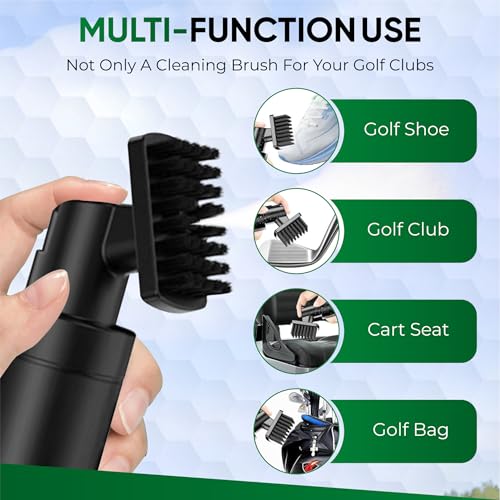 Golf Club Brush Cleaner with Water Spray Bottle & Clip - Maintains Club Grooves