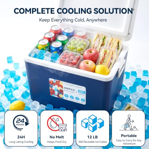 Reusable Ice Cubes with Portable Cooler for Camping, Picnic & Outdoor