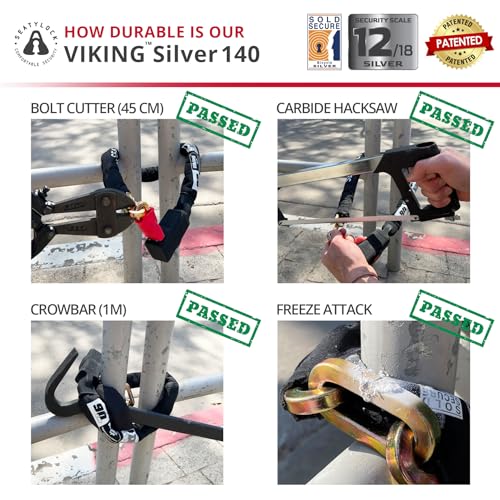 Seatylock Viking Silver Bike Chain Lock 55.11in (140cm) Secure Magnetic Heavy Duty