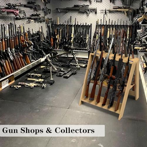 12-Slot Wooden Folding Gun Rack Stand with Accessory Storage - Portable & Durable