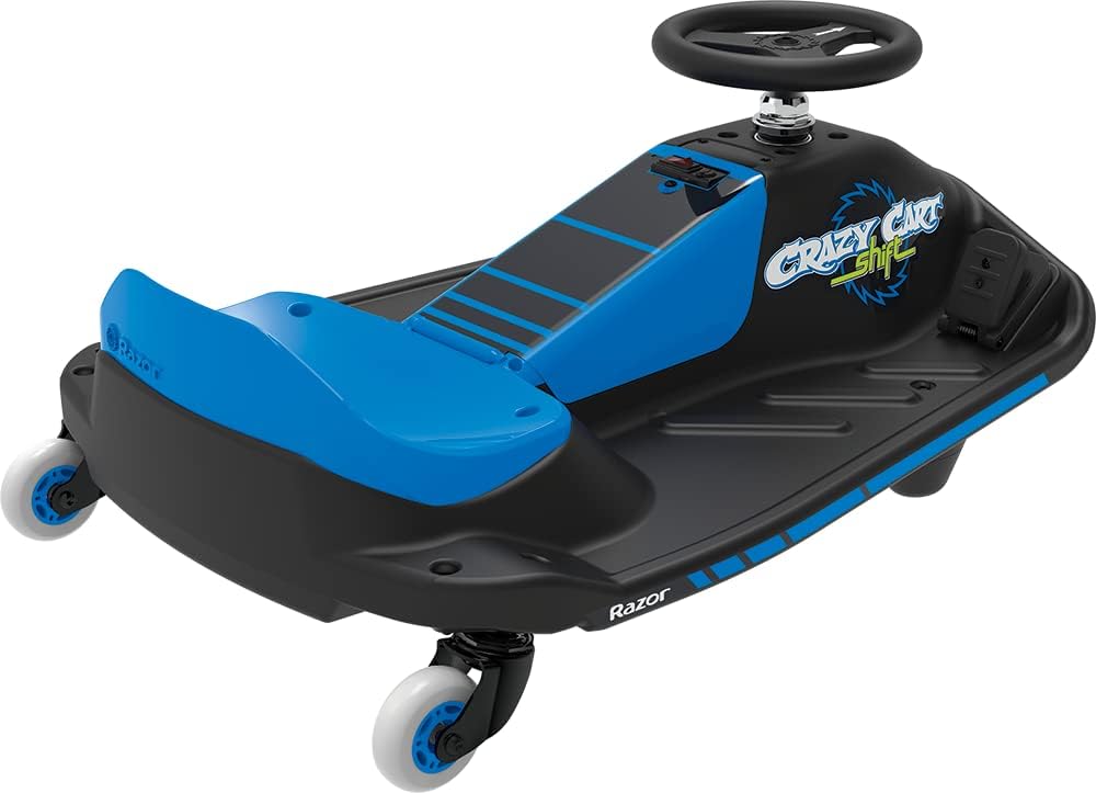 Razor Crazy Cart Shift Electric Go Kart for Kids 6+ | 12V Drifting System, High/Low Speed, Black/Blue