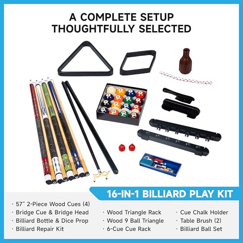 61 Piece Pool Table Accessories Set with Cue Sticks & Balls - All-in-One Billiard Kit for Home & Recreation