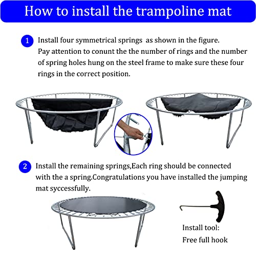 Bzzter 12ft Trampoline Replacement Mat with 10 Rows Stitching & 72 Rings, Fits 12ft Frame, 7-inch Springs, Includes Pull Hook & Gloves