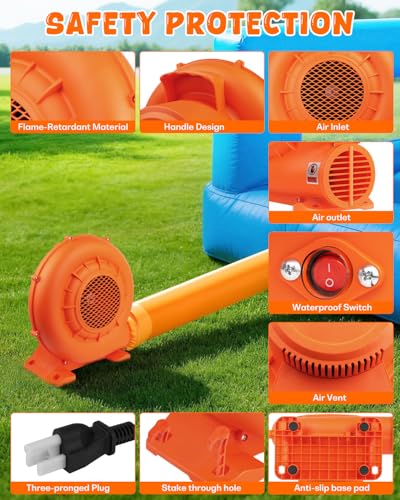 Inflatable Bounce House Blower 550W/0.75HP Portable Air Pump for Water Slides & Decorations