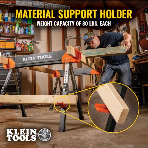 Adjustable Legs Folding Saw Horse Set - 2 Pack Heavy-Duty Support