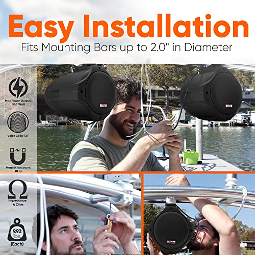 Pyle 6.5 Inch Dual Marine Waterproof Speakers - Black, 200W Peak, Weather-Resistant Pair - PLMRB65