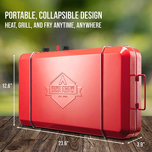 Red Hike Crew 2-in-1 Gas Camping Stove & Griddle - Portable Propane Cooker