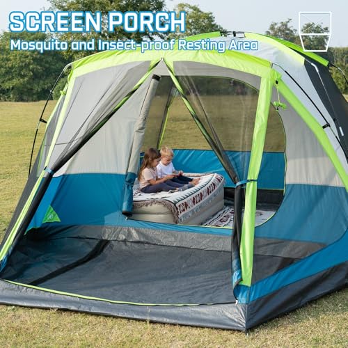 Blue 8-Person Camping Tent with Screen Porch - Family Waterproof Shelter