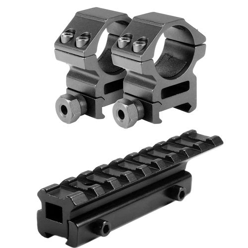 360 Tactical .22/Airgun 3/8" Dovetail to 7/8" Weaver Picatinny Rail See-Through Adapter Mount High Profile 9 Slots (Pack of 2 - Rail + Ring)