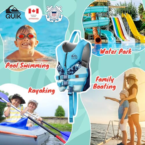 Kids Blue Life Jacket for 33-55 lbs - USCG & Transport Canada Approved, Safety Strap, UV Resistant, Toddler Boating Vest