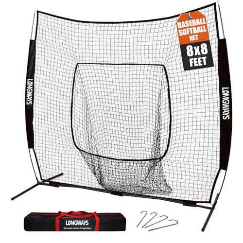 8ft Baseball & Softball Practice Net with Steel Frame - Portable Batting Hitting Pitching Net, Black