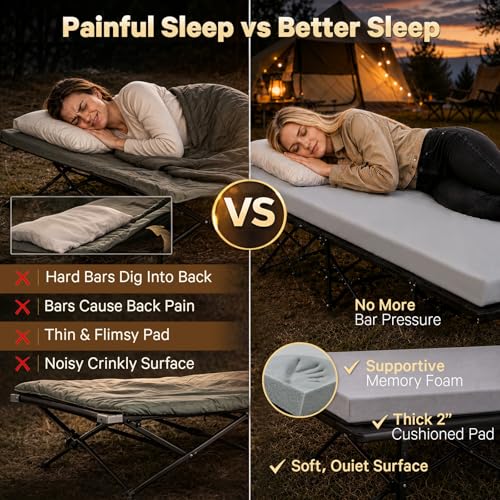 CYMULA Memory Foam Camping Cot Pad 2 Inch Queen Size Foldable Travel Mattress