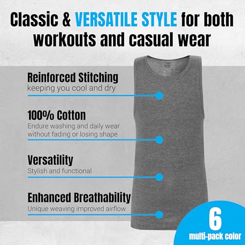 XX-Large Men's Tank Top Undershirts 6-Pack Cotton Sleeveless Ribbed A-Shirts