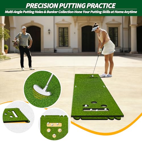 Dual-Mode Golf Hitting & Putting Practice Mat 5x5ft - Indoor Outdoor Turf