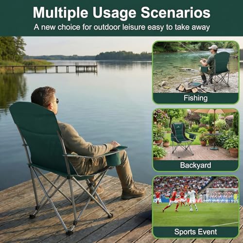 Camping Chairs for Adults 2-Pack Oversized Folding Lawn Chairs with Cooler & Cup Holder