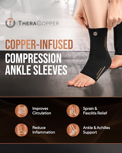 TheraCopper Copper Ankle Support Brace Medium 2 Pack - Support & Recovery