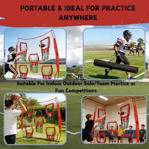 7x7ft Football Throwing Net with 5 Targets Portable QB Training Equipment