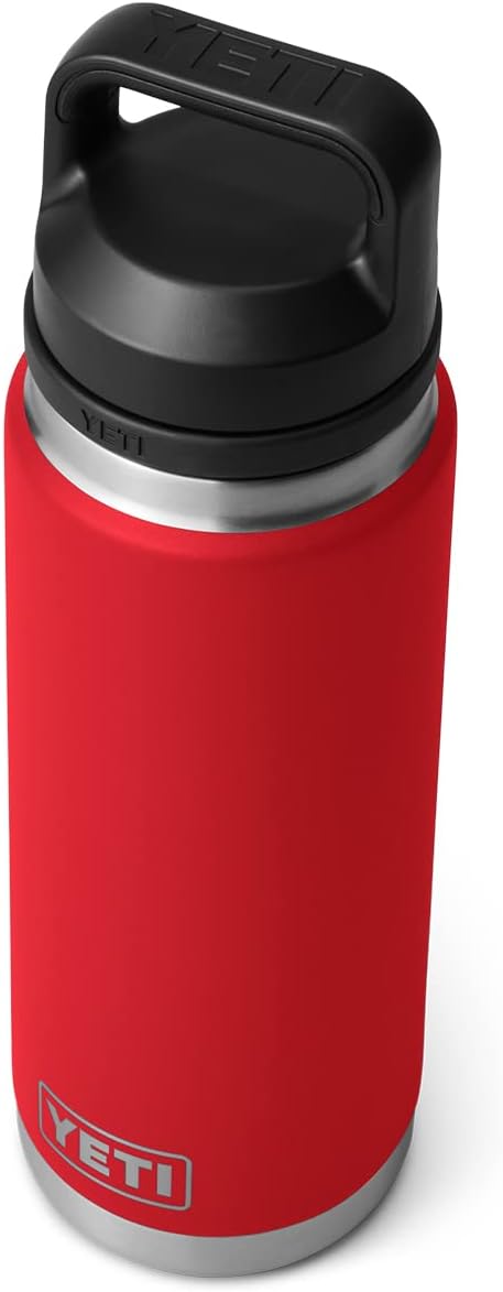 YETI Rambler 26 oz Bottle, Leakproof, Vacuum Insulated, Stainless Steel with Chug Cap, Rescue Red