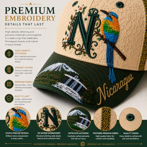 Nicaragua Heritage Baseball Cap Khali - Guardabarranco Bird & Cultural Art Design