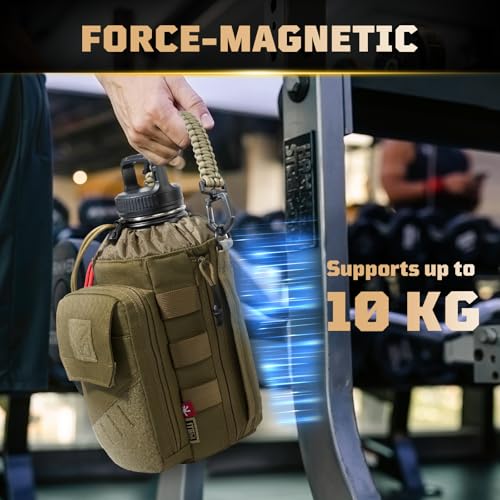 Brown 1TG Tactical Magnetic Gym Water Bottle Bag with Phone Pockets & 64oz Capacity