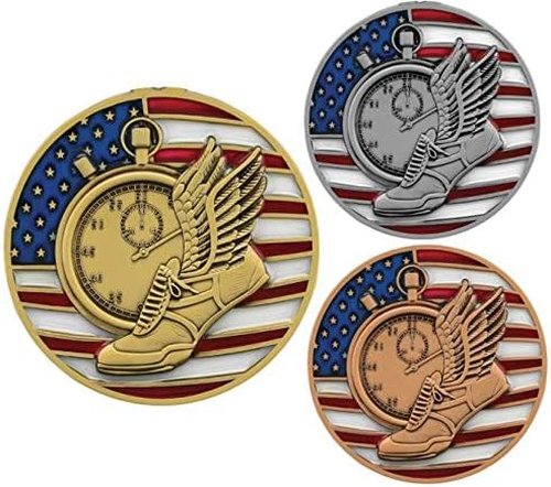 Decade Awards Patriotic Track & Field Medal - Gold, Silver, Bronze | Stars and Stripes Ribbon | 2.75 Inch Wide