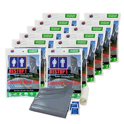 RESTOP 1 Disposable Urinal Bags Pack of 12 with Toilet Paper & Wipes – Leak Proof, Odor Sealing, for Camping & Travel