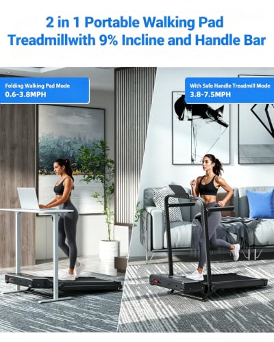 Superun Waking Pad Treadmill with Incline - Black, 3.0HP, 7.5 MPH, Foldable