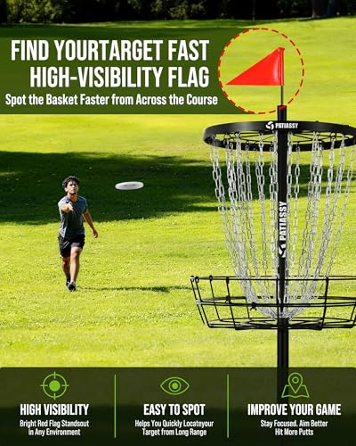 Patiassy Lighted Disc Golf Basket with Adjustable Height & Night LED Night & 24/12 Chain