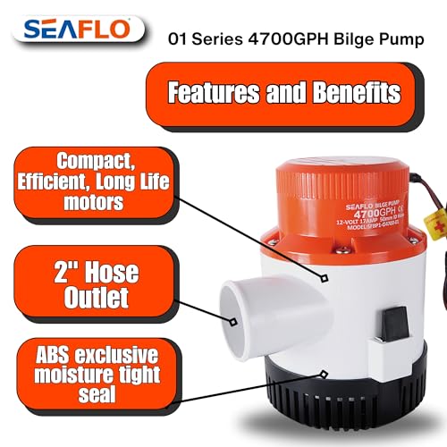 SEAFLO 4700 GPH Bilge Pump 12V Marine Submersible Pump with 2" Outlet & 4-Year Warranty