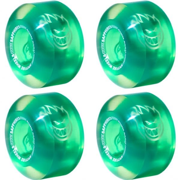 Spitfire Wheels Sapphire 90DU Clear/Green Skateboard Wheels - 53mm 90a (Set of 4)