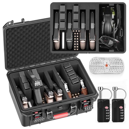 Big Case Gun Case for 6 Pistols & 11 Magazines with TSA Locks – Waterproof Impact-Resistant Pistol Storage
