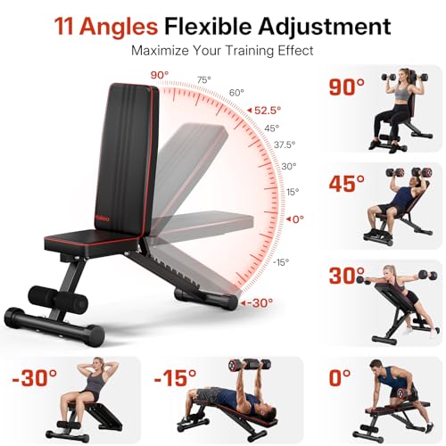 YOLEO Red Adjustable Weight Bench for Full Body Workout, Foldable Incline/Decline/Flat Training