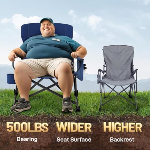 EVER ADVANCED Blue Oversized Folding Camping Chair - Heavy Duty Lawn Chair Supports Up to 500lbs