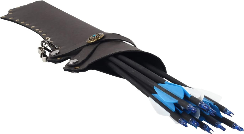 Skiennix Archery Arrow Quiver - Durable PU Leather Holder with Belt Clip for Field Practice