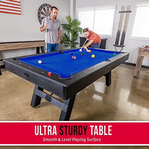 Blue Wood Finish 7 ft Pool Table with Accessories - Modern Billiards Set
