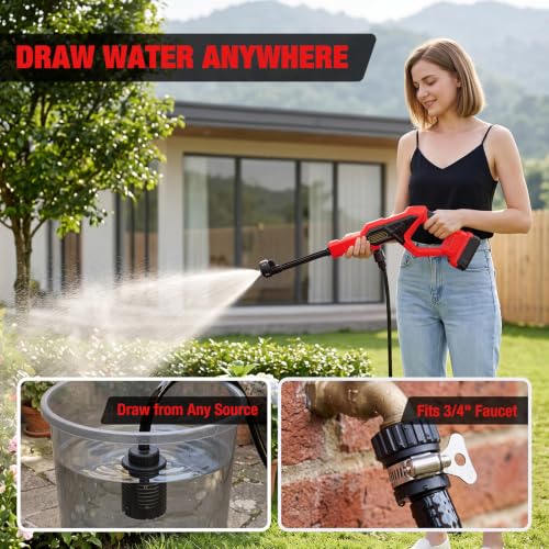 Red Cordless Portable Washer for Milwaukee 18V Battery 1100PSI Handheld Cleaner - SXBSXB