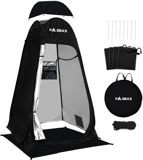 PASBAS Pop Up Privacy Shower Tent with Carry Bag, Portable Outdoor Toilet Changing Dressing Room,Easy Set with rain shelter, Instant Dressing Bathroom for caming, Hiking, Fishing,UPF 50 & Waterproof,
