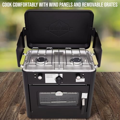 Outdoor Gas Camping Oven - Black - Portable 2-Burner Stove with Carry Bag