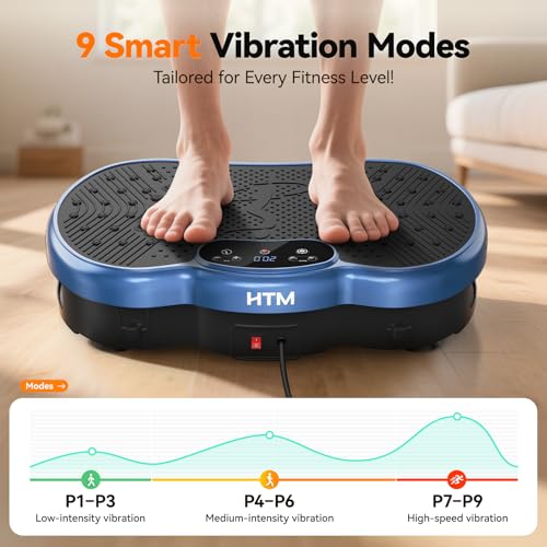 HTM Vibration Plate Exercise Machine - Blue / Medium - 9 Modes & 120 Speeds for Home Fitness