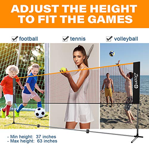 Zicon 20 FT Stainless Steel Portable Badminton Net Set with Foldable Poles
