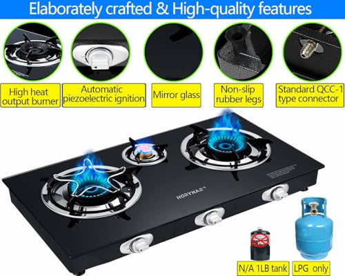 Horynar 3-Burner Propane Camping Stove with Auto Ignition & 28,000 BTU