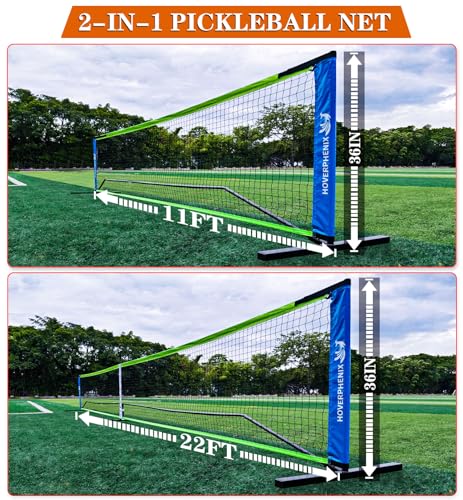 Hoverphenix 22FT & 11FT Pickleball Net Set - Portable Outdoor & Indoor Net with Carry Bag - Blue & Green Variation