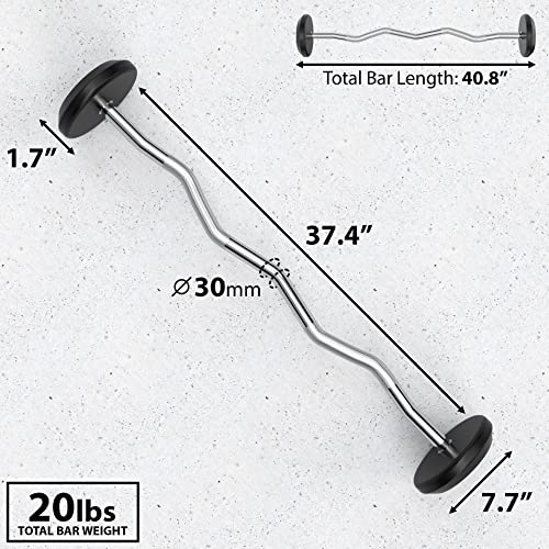 Synergee 20lb Fixed Curl Bar - Pre-Weighted Easy Curl Bar for Strength Training