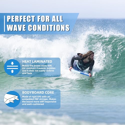 Reed Bodyboard for Beach Kids & Adults - Lagoon Blue, 39 Inch Lightweight EPS Core
