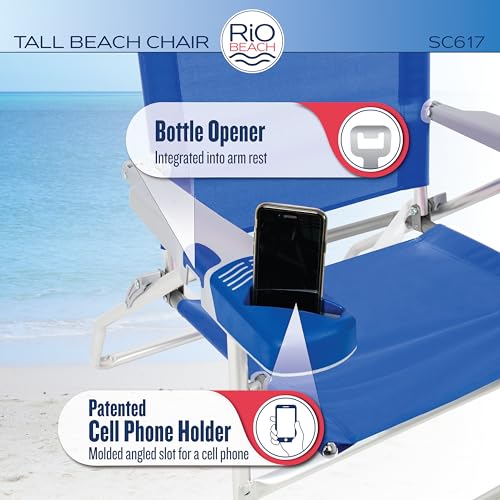 2-Pack Extended-Height Beach Chairs with Recline & Storage - Blue