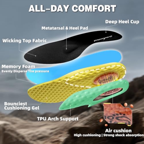 Men's Wide Orthopedic Support Shoes for Plantar Fasciitis - Slip-Resistant Hiking Sneakers, Black, 10 Wide, K1
