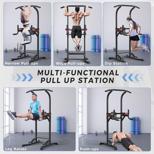 ZENOVA Black Multi-Function Power Tower Pull Up Bar with Dip Station and Adjustable Height
