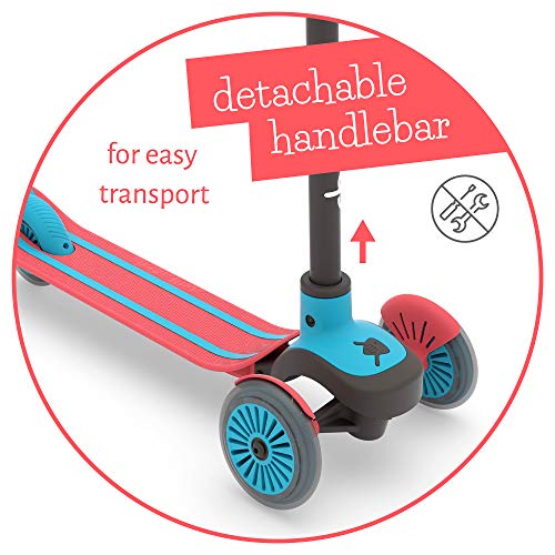 Chillafish Scotti 3-Wheel Lean-to-Steer Scooter with twintip Antislip Deck and Integrated Brake, Adjustable Height Handlebars, Comfy handgrips, for All Ages 3 and up, Red