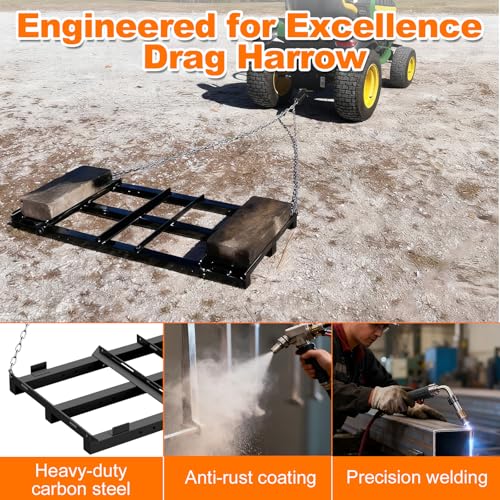 Black 4Ft Heavy Duty Drag Harrow for Gravel Soil Lawn Driveway Leveling